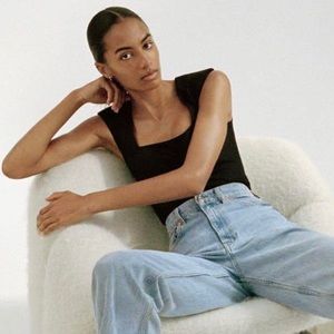 Zara black bodysuit with shoulder pads